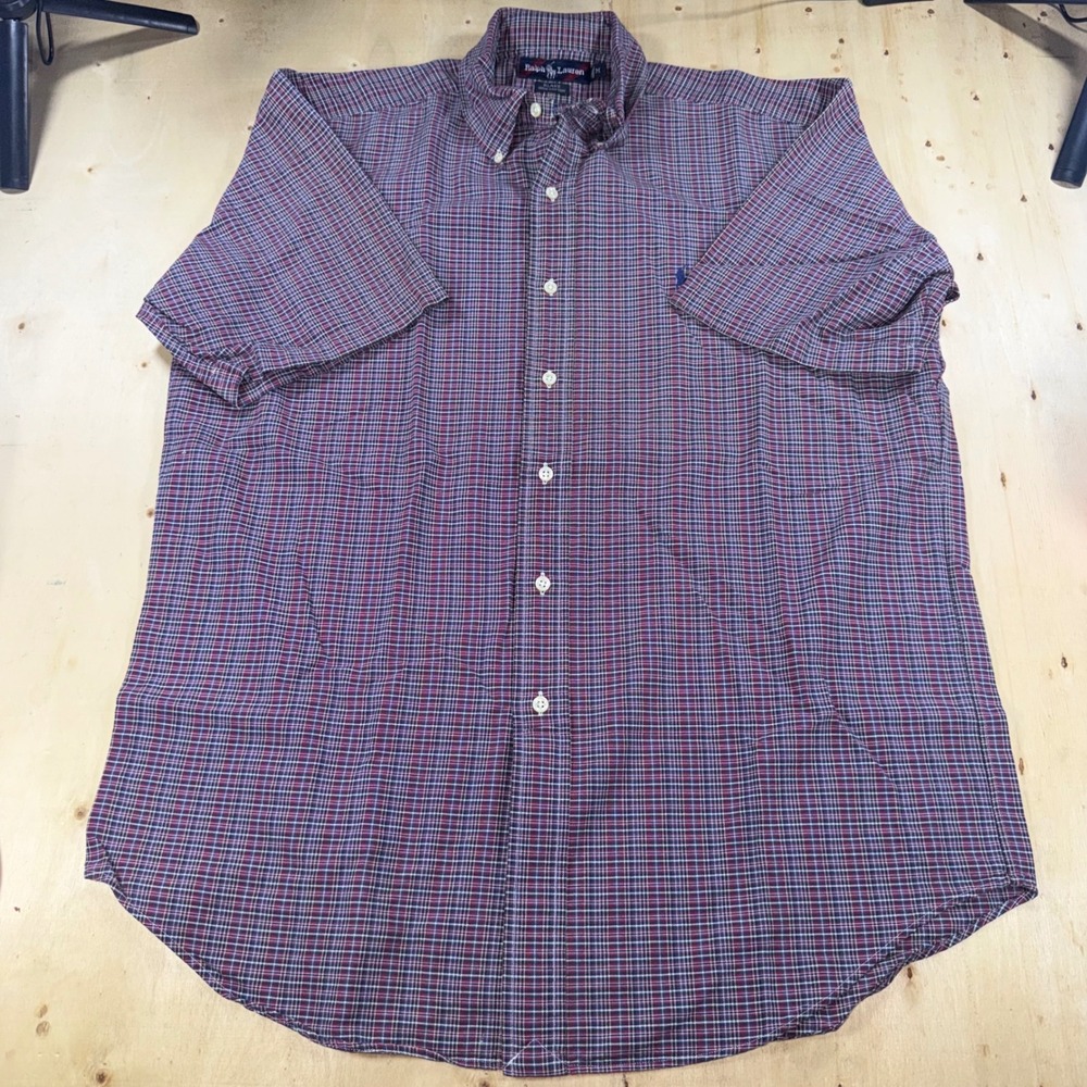 Ralph Lauren Blake Mens M Plaid Shirt Red Blue Short Sleeve Button Down Cotton - Picture 1 of 5